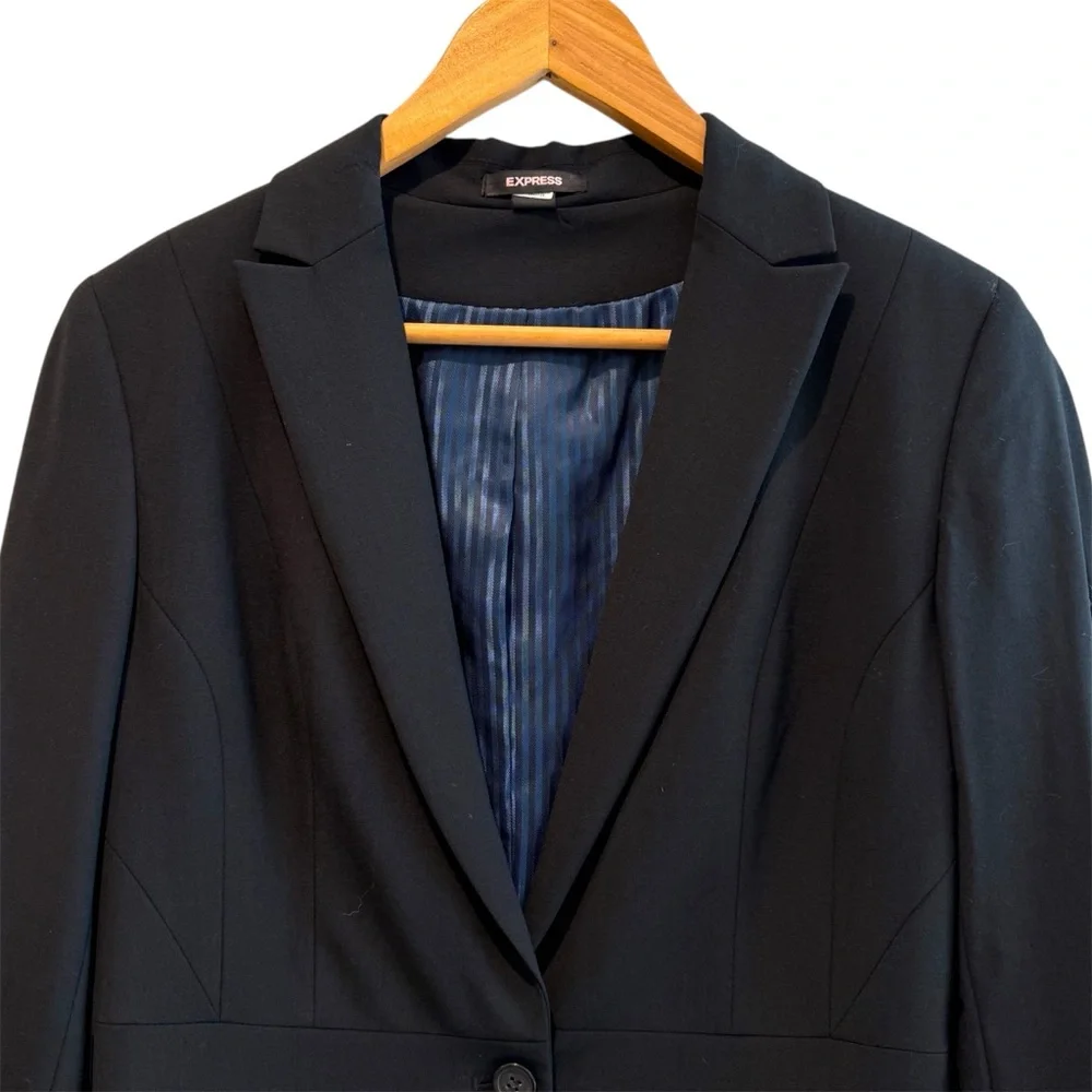 Express Long Sleeve Women’s Single Button Longline Blazer Navy Blue Size 6‎